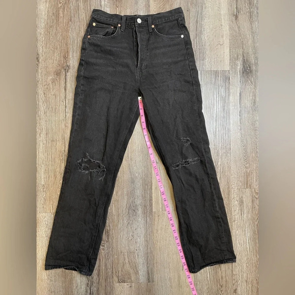 Denim Forum Aritzia The Bonet High Rise Loose Black Jeans Distressed Size 25 - Picture 9 of 10